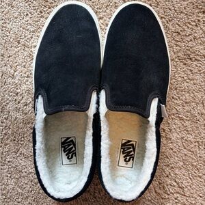 Vans Black Suede Slip-On Shoes with Sherpa Lining